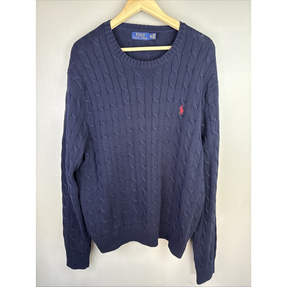 Polo Ralph Lauren Knit Sweater Navy Blue Crewneck Mens Size 2XL